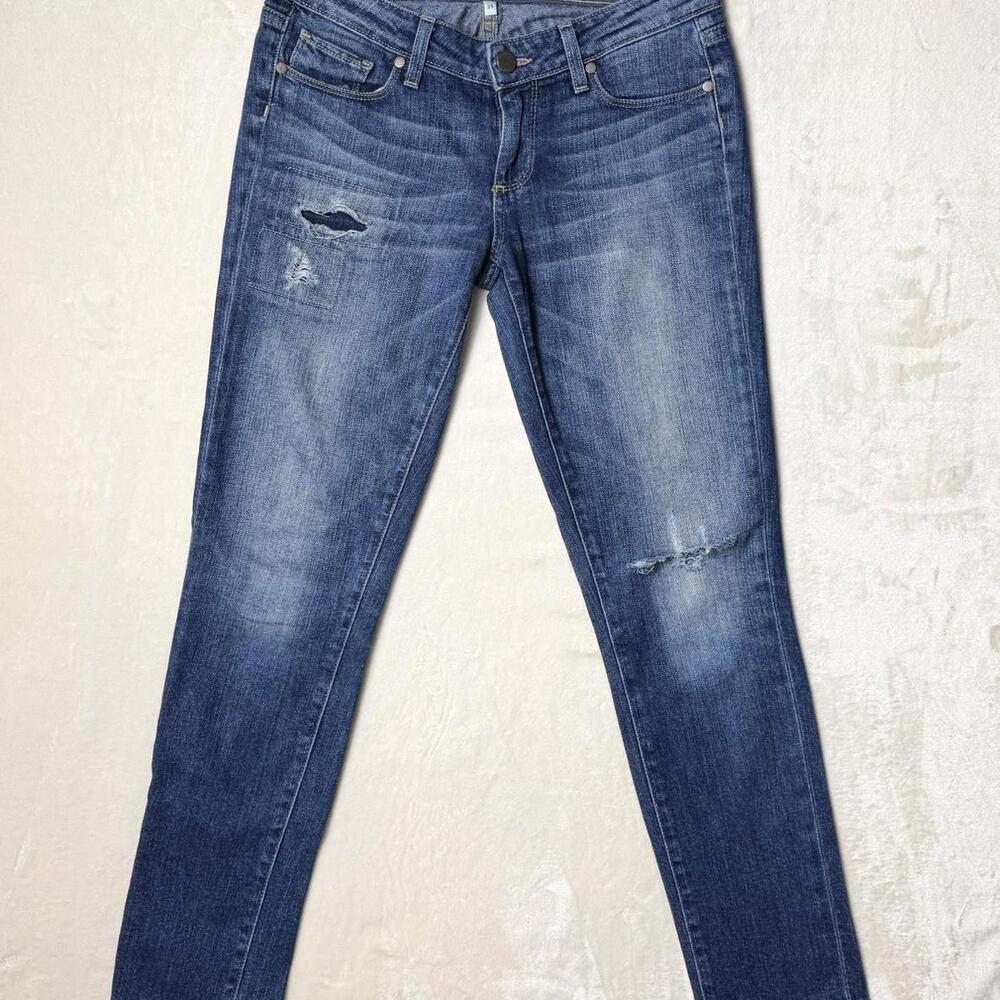 PAIGE Skyline Ankle Peg Skinny Jeans Jessi Tear & Repair Blue Low Rise USA Made